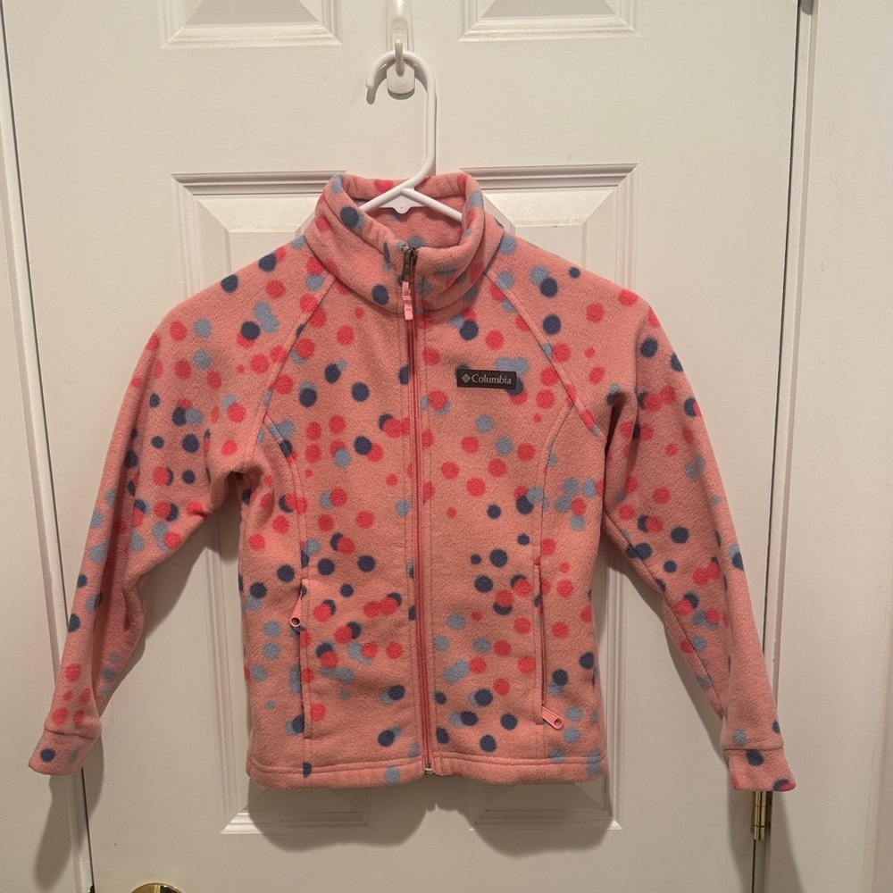 Columbia Pink Fleece Jacket with Colorful Dots